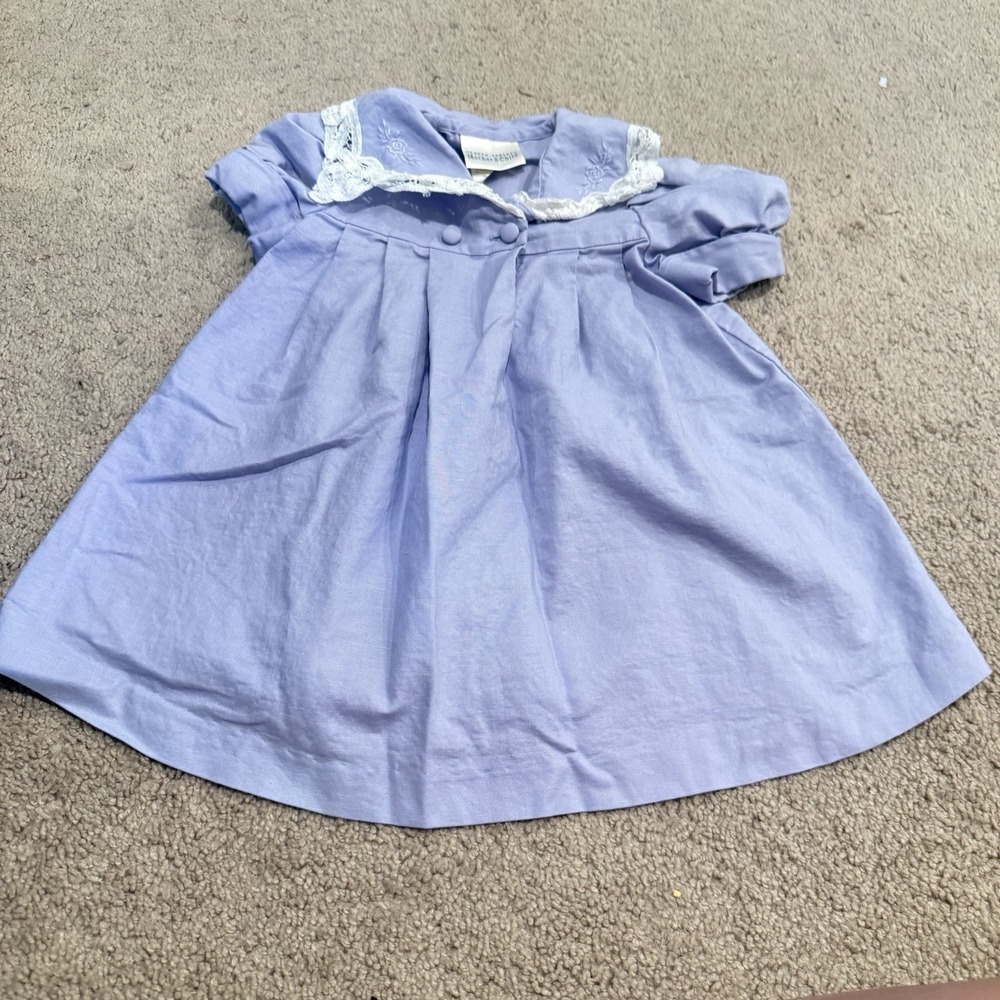 Vintage Laura Ashley Peter Pan Collar Dress Size 6 Months Periwinkle Cottagecore